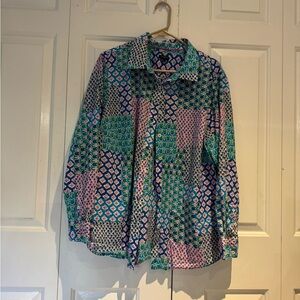 Talbots Blue and Green Floral Top